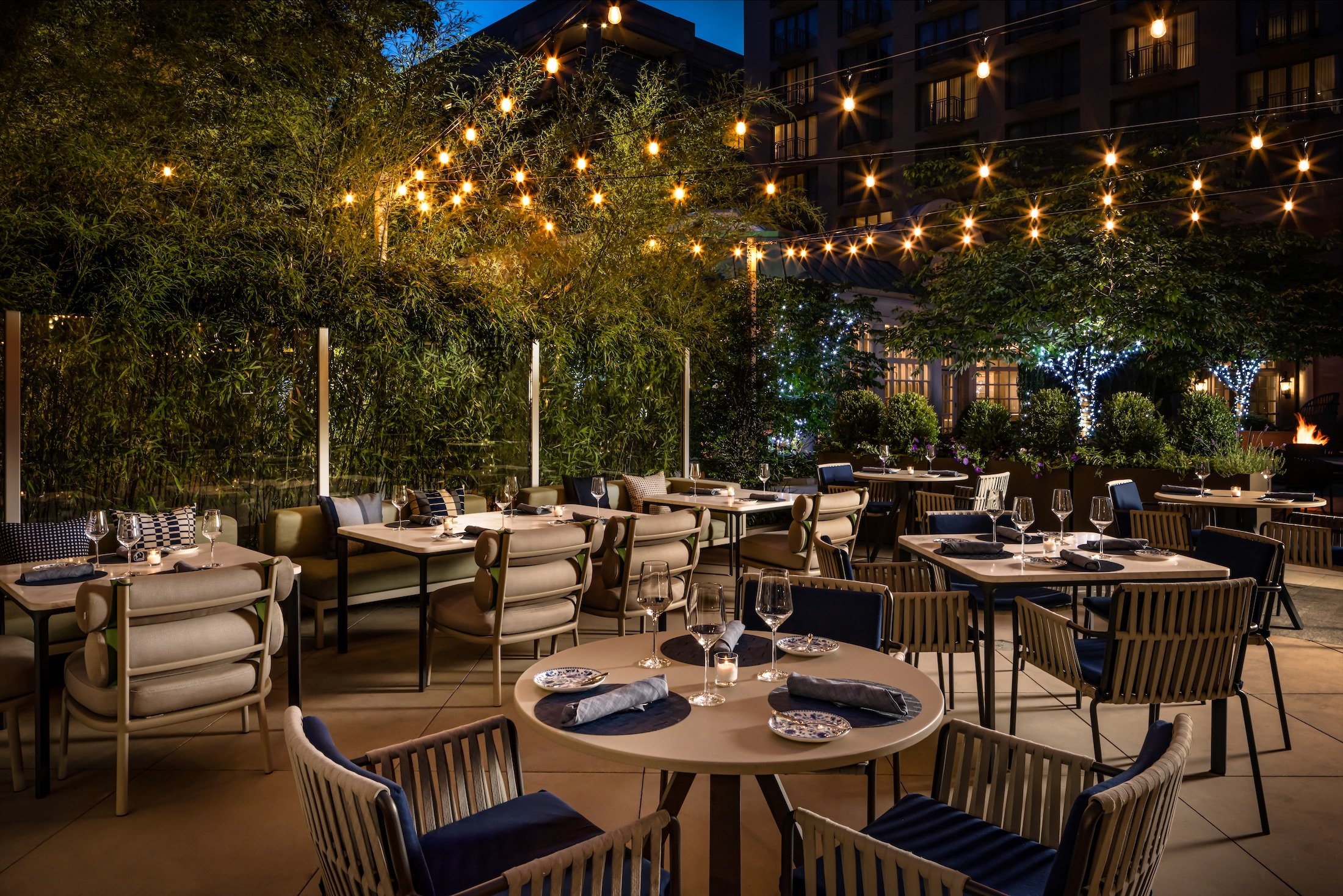 outdoor seating at Juniper restaurant.