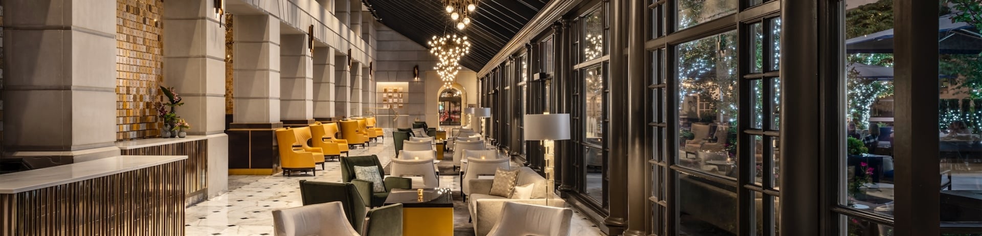The opulent lobby lounge and courtyard at Fairmont Washington, D.C. Hotel.