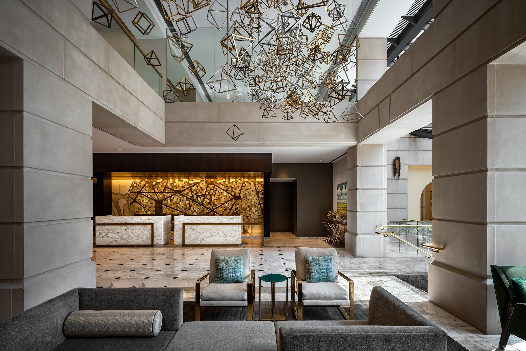 The opulent lobby of Fairmont Washington Hotel.